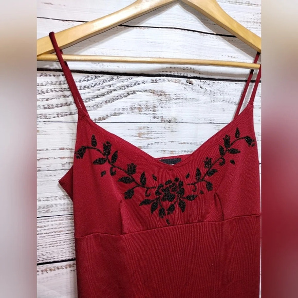 Wanted Spaghetti Strap Mini Dress in Wine Red size Medium Y2K 90's Slinky Beaded - Picture 2 of 6